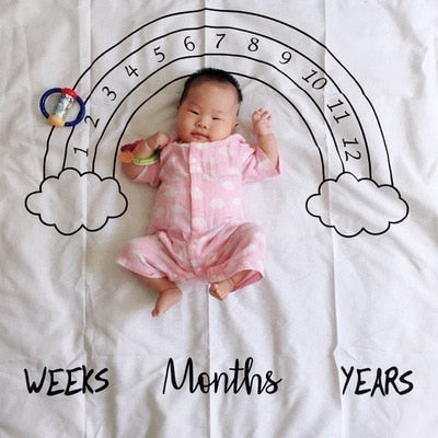 Baby Cartoon Pattern Photography Props Blankets Newborns Grow Milestone Photo Background Props Calendar Backdrop Cloth Play Mats