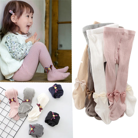 YWHUANSEN 0-8 Yrs Children Spring Autumn Winter Bowknot Tights Cotton Baby Girls Pantyhose Kids Infant Knitted Collant Tights