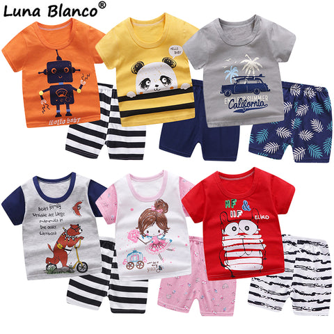 6M-6 Years Old 2pcs/set Baby Kids Suits Summer Children's Short Sleeve Short Pants Suit Cotton for Boys and Girls Child Clothing