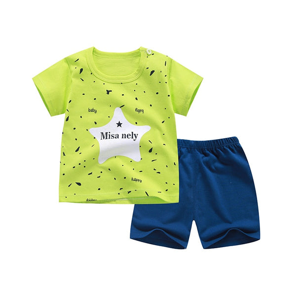 6M-6 Years Old 2pcs/set Baby Kids Suits Summer Children's Short Sleeve Short Pants Suit Cotton for Boys and Girls Child Clothing