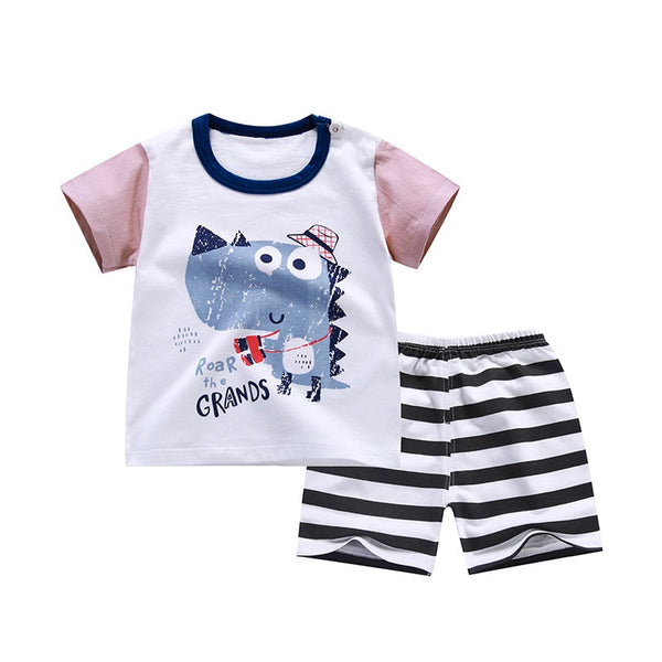6M-6 Years Old 2pcs/set Baby Kids Suits Summer Children's Short Sleeve Short Pants Suit Cotton for Boys and Girls Child Clothing
