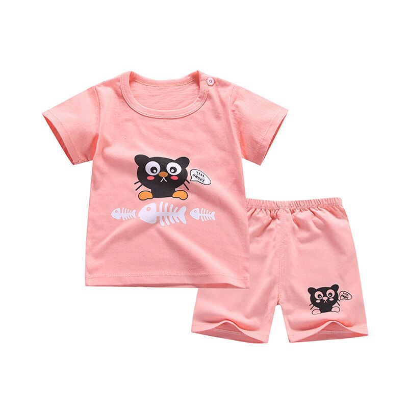 6M-6 Years Old 2pcs/set Baby Kids Suits Summer Children's Short Sleeve Short Pants Suit Cotton for Boys and Girls Child Clothing