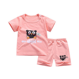 6M-6 Years Old 2pcs/set Baby Kids Suits Summer Children's Short Sleeve Short Pants Suit Cotton for Boys and Girls Child Clothing