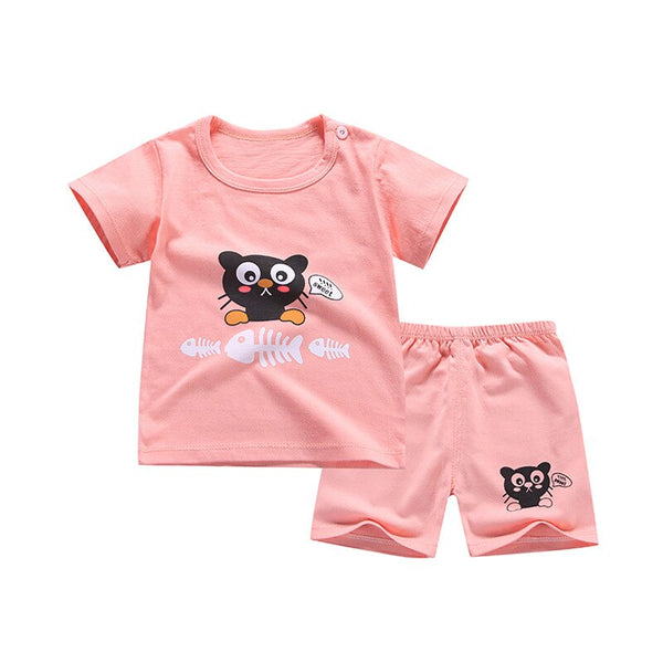 6M-6 Years Old 2pcs/set Baby Kids Suits Summer Children's Short Sleeve Short Pants Suit Cotton for Boys and Girls Child Clothing