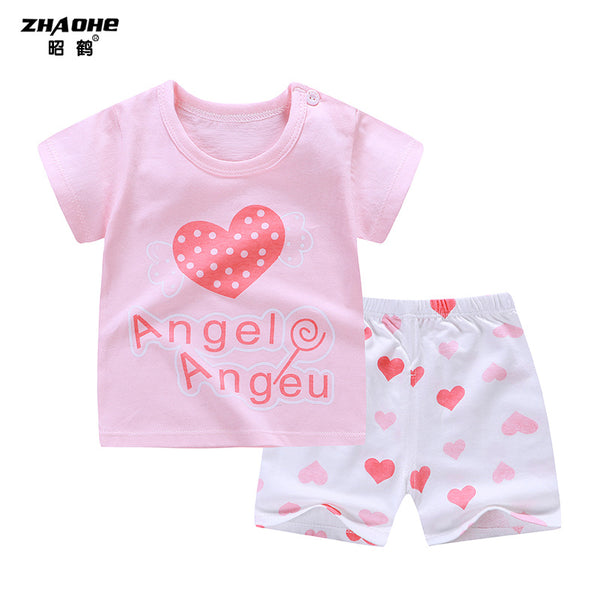 6M-6 Years Old 2pcs/set Baby Kids Suits Summer Children's Short Sleeve Short Pants Suit Cotton for Boys and Girls Child Clothing