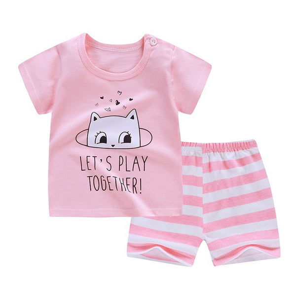 6M-6 Years Old 2pcs/set Baby Kids Suits Summer Children's Short Sleeve Short Pants Suit Cotton for Boys and Girls Child Clothing