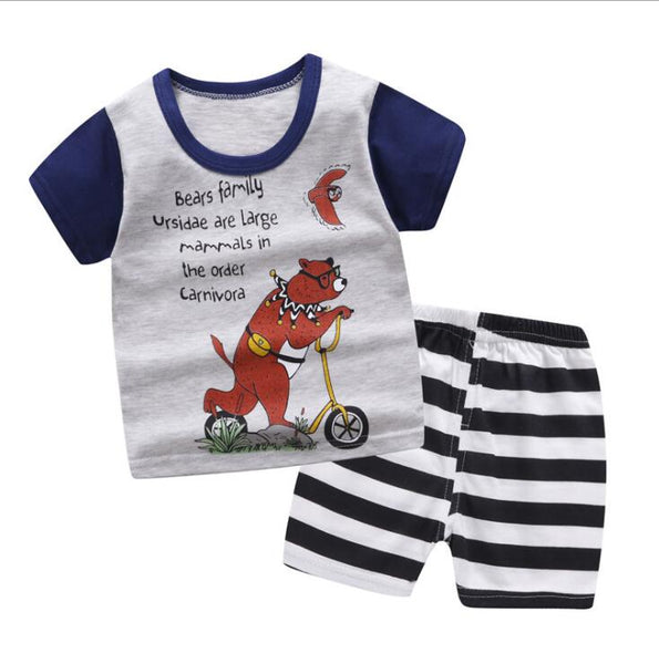 6M-6 Years Old 2pcs/set Baby Kids Suits Summer Children's Short Sleeve Short Pants Suit Cotton for Boys and Girls Child Clothing