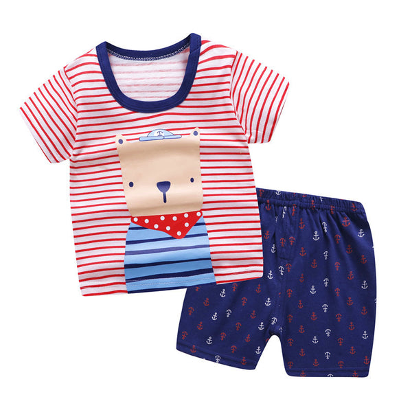 6M-6 Years Old 2pcs/set Baby Kids Suits Summer Children's Short Sleeve Short Pants Suit Cotton for Boys and Girls Child Clothing