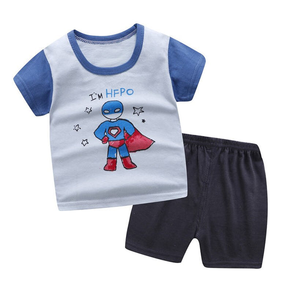 6M-6 Years Old 2pcs/set Baby Kids Suits Summer Children's Short Sleeve Short Pants Suit Cotton for Boys and Girls Child Clothing