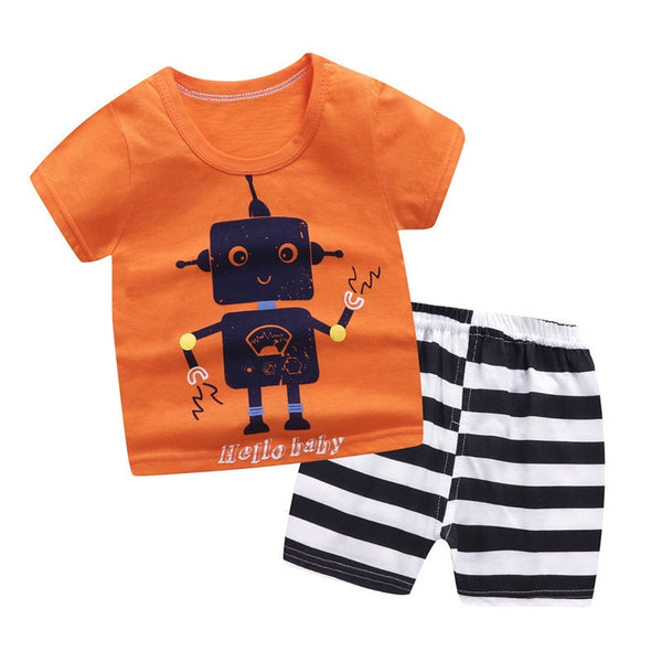 6M-6 Years Old 2pcs/set Baby Kids Suits Summer Children's Short Sleeve Short Pants Suit Cotton for Boys and Girls Child Clothing
