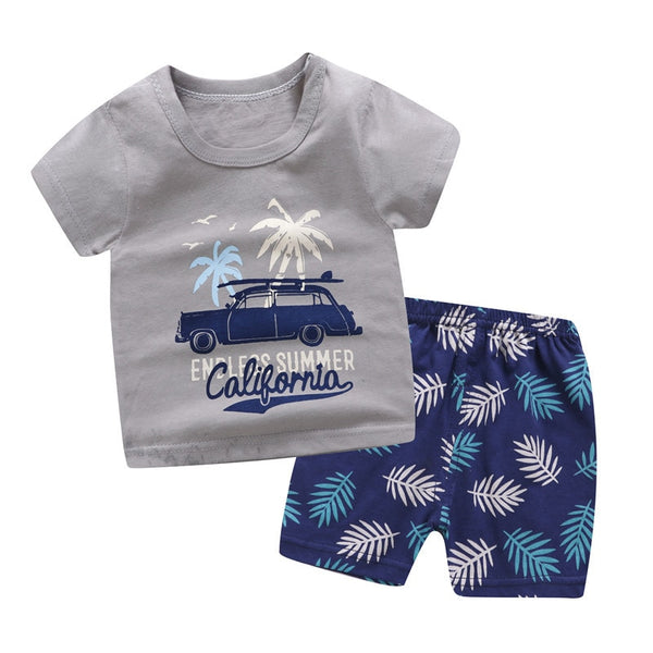 6M-6 Years Old 2pcs/set Baby Kids Suits Summer Children's Short Sleeve Short Pants Suit Cotton for Boys and Girls Child Clothing