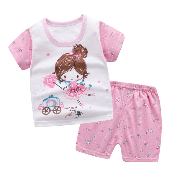 6M-6 Years Old 2pcs/set Baby Kids Suits Summer Children's Short Sleeve Short Pants Suit Cotton for Boys and Girls Child Clothing