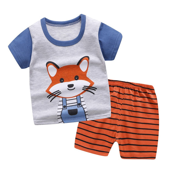6M-6 Years Old 2pcs/set Baby Kids Suits Summer Children's Short Sleeve Short Pants Suit Cotton for Boys and Girls Child Clothing