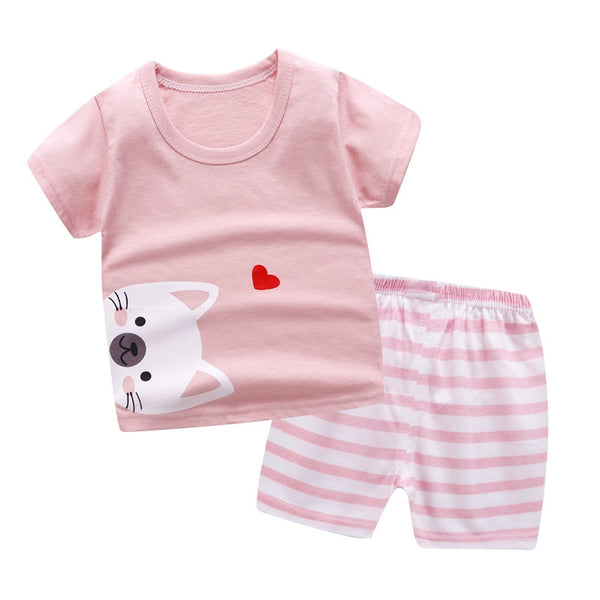 6M-6 Years Old 2pcs/set Baby Kids Suits Summer Children's Short Sleeve Short Pants Suit Cotton for Boys and Girls Child Clothing