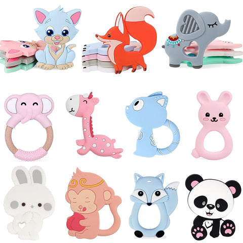 BPA Free Animal Silicone Teethers 1PC Baby Teething Necklace Toy Fox panda elephant Food Grade Silicone Cartoon Nursing Tiny Rod