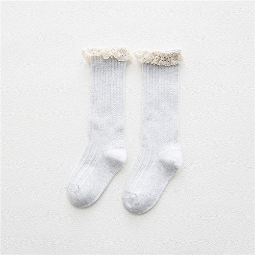 Free Shipping Children's Knee High Socks with Lace Cheap Stuff  Ruffle Socks Kid Princess Girls Baby Leg Warmers Cotton