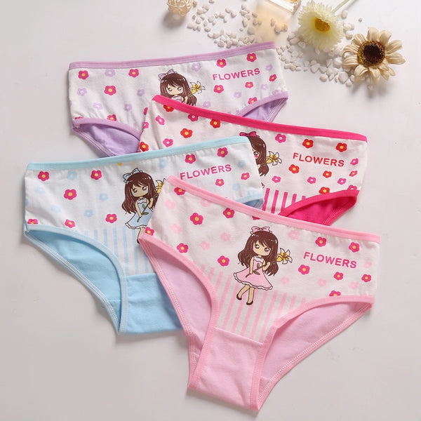 4 Pcs/Lot Cotton Soft Panties For Girls Lovely Baby Girls Underwear Cartoon Cat Briefs Breathable Children Panty Kids Underpants