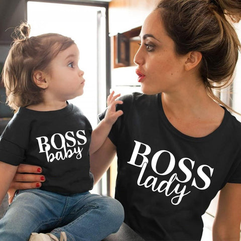 Boss baby and boss lady print family matching clothes mother daughter son outfits mommy and me women mom girl boys t shirt