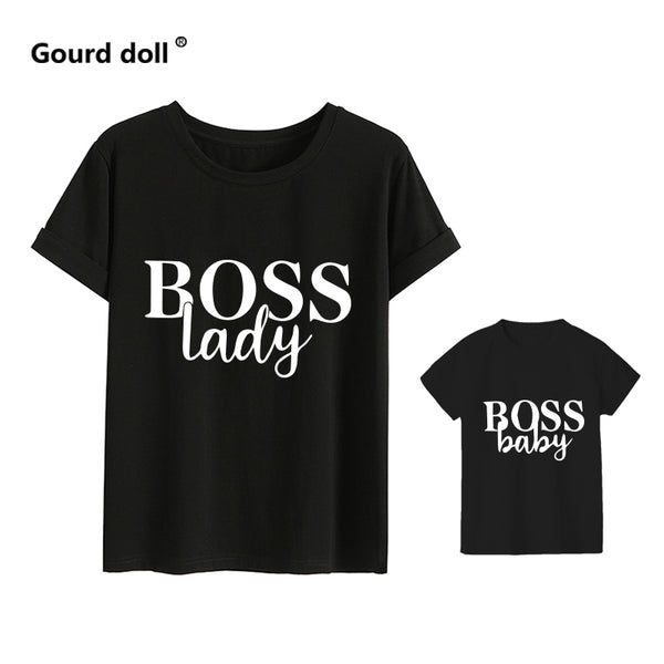 Boss baby and boss lady print family matching clothes mother daughter son outfits mommy and me women mom girl boys t shirt