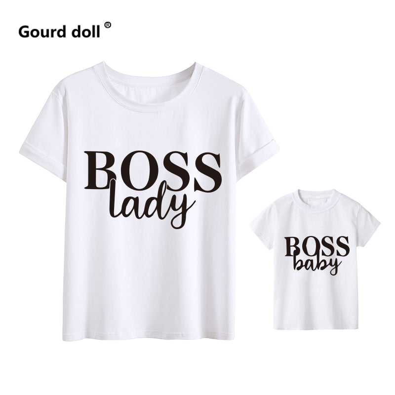 Boss baby and boss lady print family matching clothes mother daughter son outfits mommy and me women mom girl boys t shirt