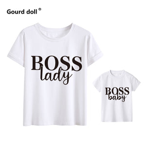 Boss baby and boss lady print family matching clothes mother daughter son outfits mommy and me women mom girl boys t shirt