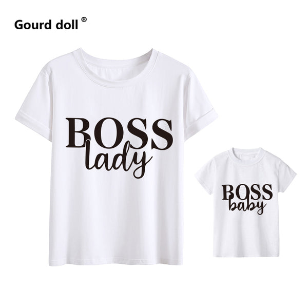 Boss baby and boss lady print family matching clothes mother daughter son outfits mommy and me women mom girl boys t shirt