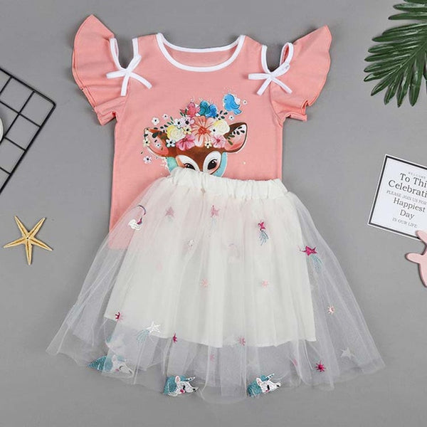 Vgiee Unicorn Girls Dress 2pc Clothes Set Baby Toddler Outfits Summer T- Shirt Children Kid Dresses for Girl 3 Years Party Dress