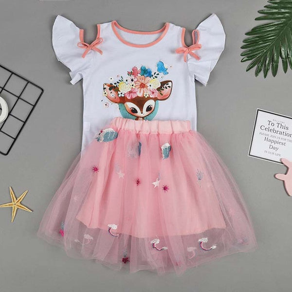 Vgiee Unicorn Girls Dress 2pc Clothes Set Baby Toddler Outfits Summer T- Shirt Children Kid Dresses for Girl 3 Years Party Dress