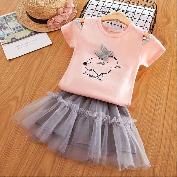 Vgiee Unicorn Girls Dress 2pc Clothes Set Baby Toddler Outfits Summer T- Shirt Children Kid Dresses for Girl 3 Years Party Dress