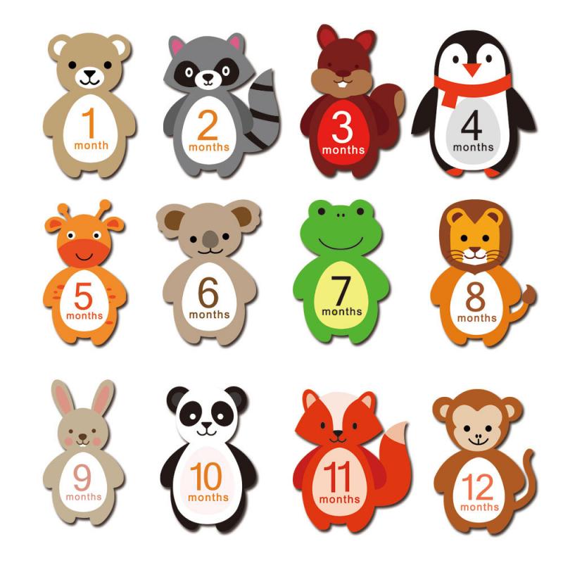 12 Pcs Month Sticker Baby Photography Milestone Memorial Monthly Newborn Kids Commemorative Card Number Photo Props Accessories