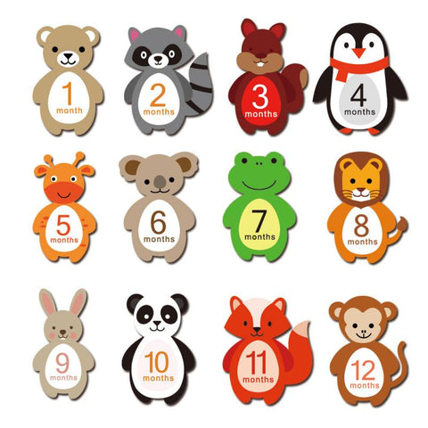 12 Pcs Month Sticker Baby Photography Milestone Memorial Monthly Newborn Kids Commemorative Card Number Photo Props Accessories