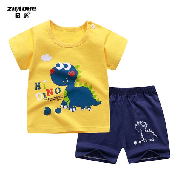 cotton Summer baby children soft shorts suit t-shirt todder boy and girl kids dinosaur cartoon cute clothes cheap stuff for 0-6Y