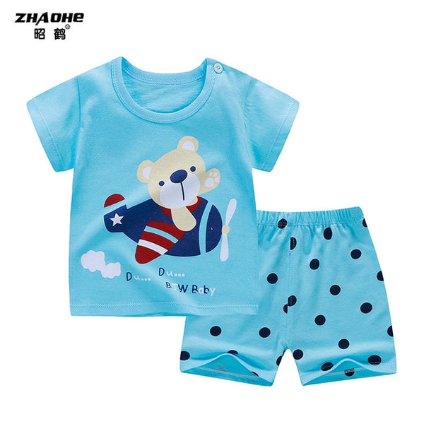 cotton Summer baby children soft shorts suit t-shirt todder boy and girl kids dinosaur cartoon cute clothes cheap stuff for 0-6Y