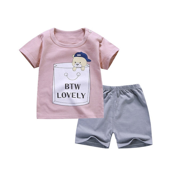 cotton Summer baby children soft shorts suit t-shirt todder boy and girl kids dinosaur cartoon cute clothes cheap stuff for 0-6Y