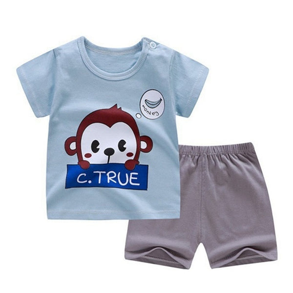 Casual Toddler Outfits Baby Boy Summer Clothes Newborn Boy Clothing Set Sports T-shirt+ Shorts Suits Leaves Print Clothes