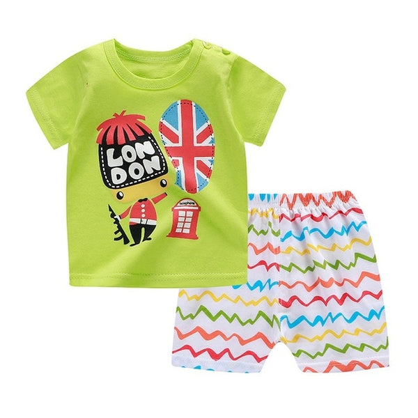 Casual Toddler Outfits Baby Boy Summer Clothes Newborn Boy Clothing Set Sports T-shirt+ Shorts Suits Leaves Print Clothes