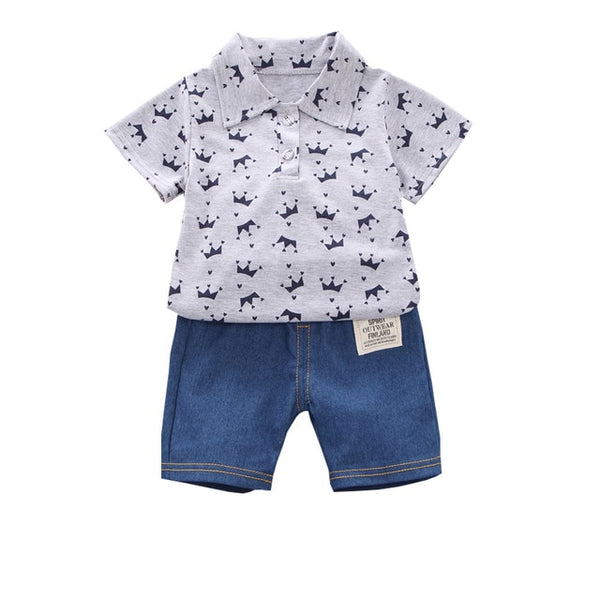 Casual Toddler Outfits Baby Boy Summer Clothes Newborn Boy Clothing Set Sports T-shirt+ Shorts Suits Leaves Print Clothes
