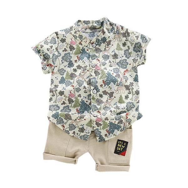 Casual Toddler Outfits Baby Boy Summer Clothes Newborn Boy Clothing Set Sports T-shirt+ Shorts Suits Leaves Print Clothes