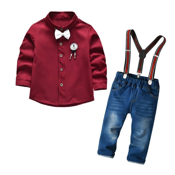 Kid Boy Clothes Set  Cool 2PCS Blue Shirt+ Jean Pant Suit Outfit Age 2T-7 Bib Overall Long Sleeve Children Clothing Autumn set