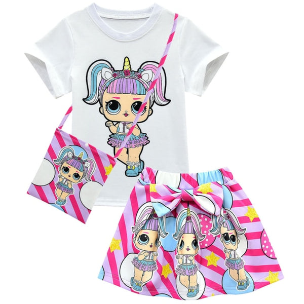 2020 Little Kids Girl Clothing Sets Summer Unicorn Baby Girls Clothes Short Sleeve T-Shirt+Pant Dress Children Lol Clothes Suits