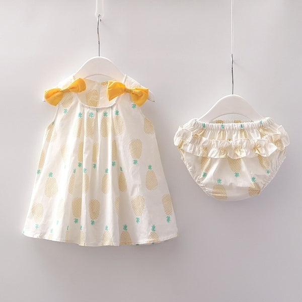 New Newborn Baby Girls Clothes Sleeveless Dress+Briefs 2PCS Outfits Set Striped Printed Cute Clothing Sets Summer Sunsuit 0-24M