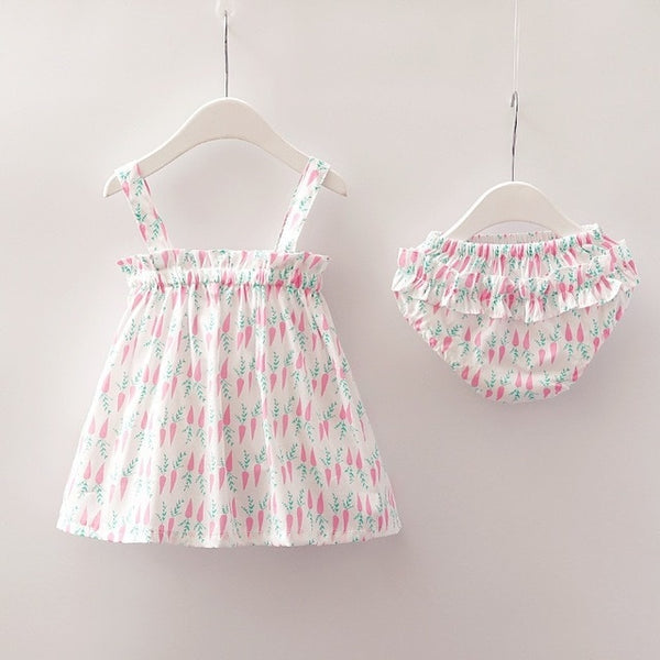 New Newborn Baby Girls Clothes Sleeveless Dress+Briefs 2PCS Outfits Set Striped Printed Cute Clothing Sets Summer Sunsuit 0-24M