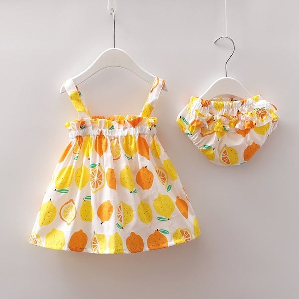 New Newborn Baby Girls Clothes Sleeveless Dress+Briefs 2PCS Outfits Set Striped Printed Cute Clothing Sets Summer Sunsuit 0-24M
