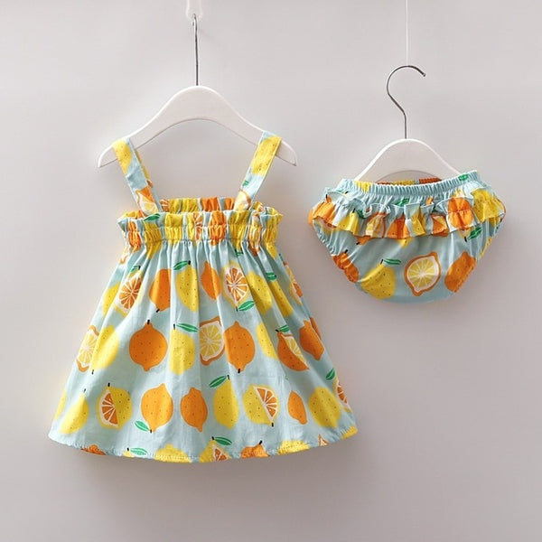 New Newborn Baby Girls Clothes Sleeveless Dress+Briefs 2PCS Outfits Set Striped Printed Cute Clothing Sets Summer Sunsuit 0-24M