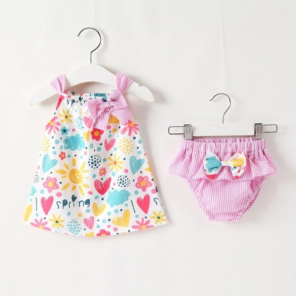 New Newborn Baby Girls Clothes Sleeveless Dress+Briefs 2PCS Outfits Set Striped Printed Cute Clothing Sets Summer Sunsuit 0-24M